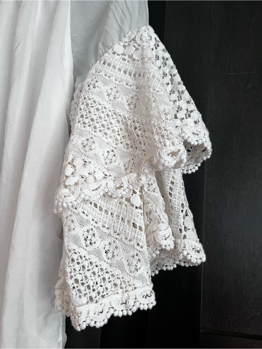 Boho Romantic White 100% Italian Silk Blouse Lace Sleeves Off Shoulder Size M - Picture 4 of 12